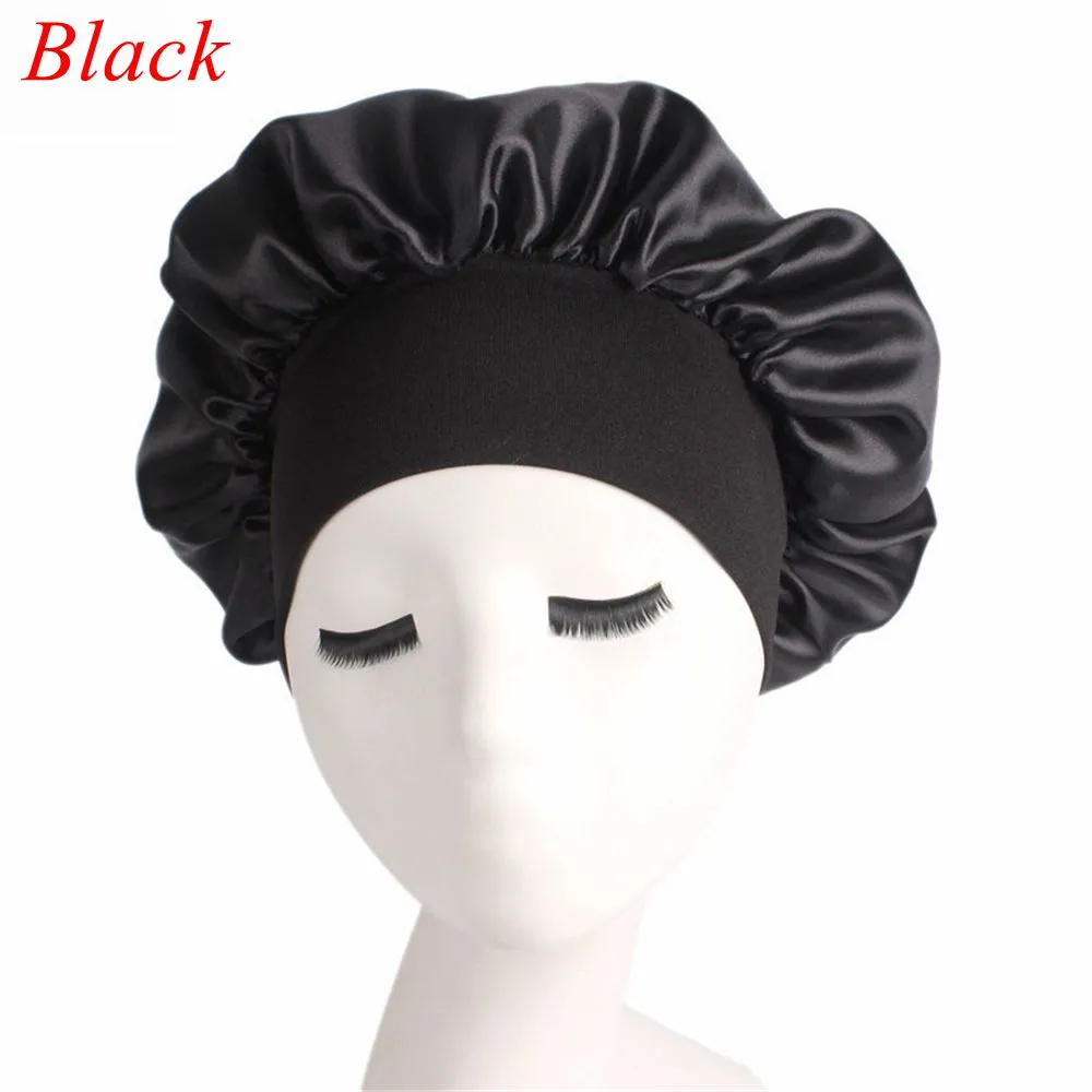 Women Wide Band Satin Silk Bonnet Cap Comfortable Night Sleep Cap Hat Ladies Soft Silk Long Hair Care Bonnet Headwrap345n