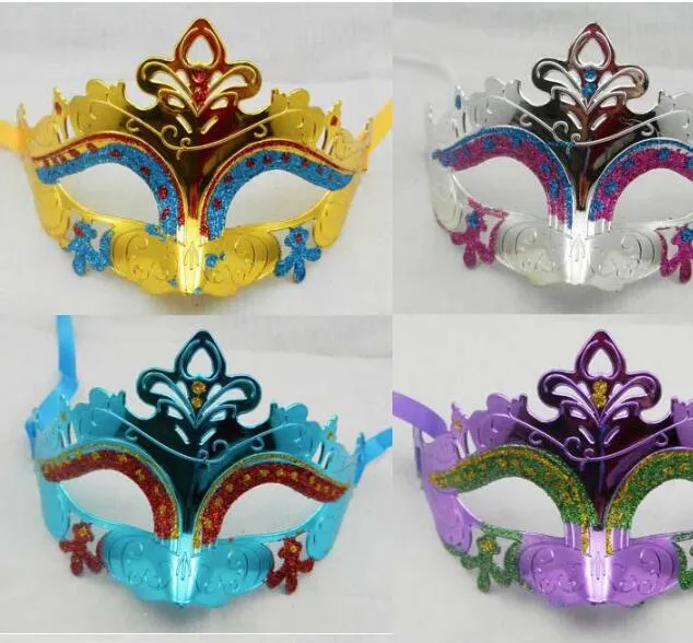On Sale Party Masks Gold Plating Venetian Masquerade Eye Mask half face plastic crown mask carnival costume wedding props 