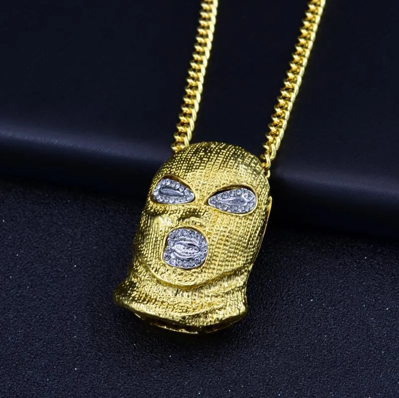 Hip hop csgo pingente colar masculino estilo punk 18k liga de ouro prata banhado máscara cabeça charme pingente alta qualidade cubana chain278c