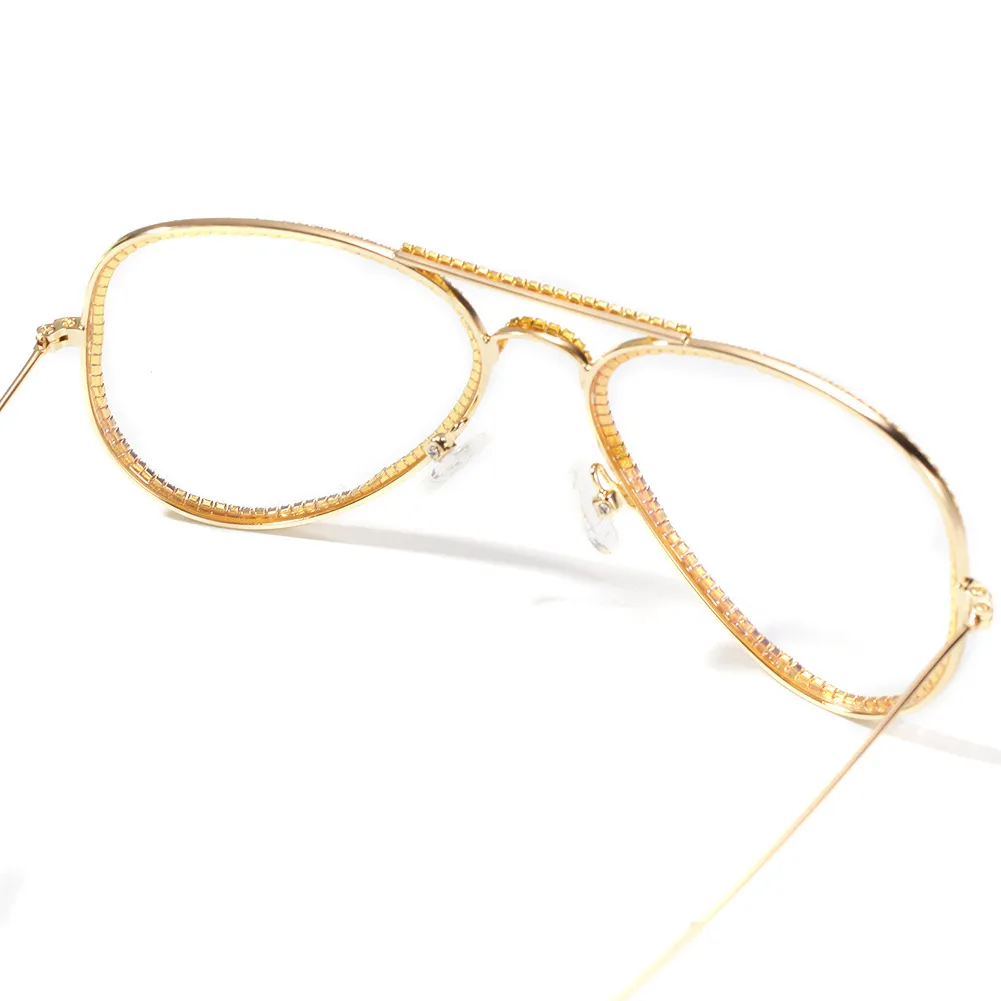 Diamant-Brille, Diamant-Schmuck, Zirkonia, modische Hip-Hop-Brille, Silber, Gold, Legierungsmaterial, normaler Spiegel307Z