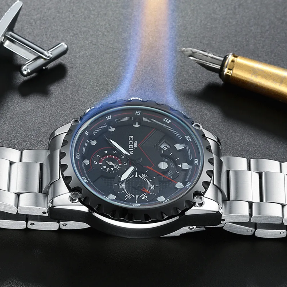 Relogio nibosi męskie zegarek mężczyzn Mężczyzny marka luksusowy sport chronograf chronograf wojskowy stal nierdzewna Wacth Male Blue Clock NI243Y