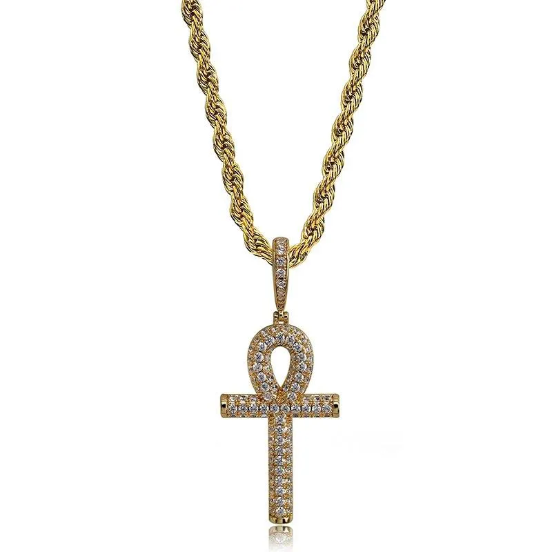 Hip Hop Anhur Cross Diamonds Pendant Halsband för män Kvinnor Luxury Crystal Gold Silver Pendants 18K Gold Plated Ankh Chain Neckla220k