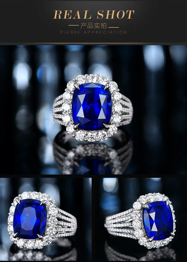 Natural Royal Sapphire Ring Ladies 18K Gold Plated Simulated Diamond Live Ring Women's Jewelry254N