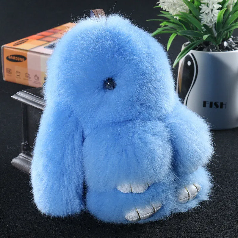 14cm Cute Pluff Bunny Keychain Rex Genuine Rabbit Fur Key Chains For Women Bag Toys Doll Fluffy Pom Pom Lovely Pompom Keyring241U