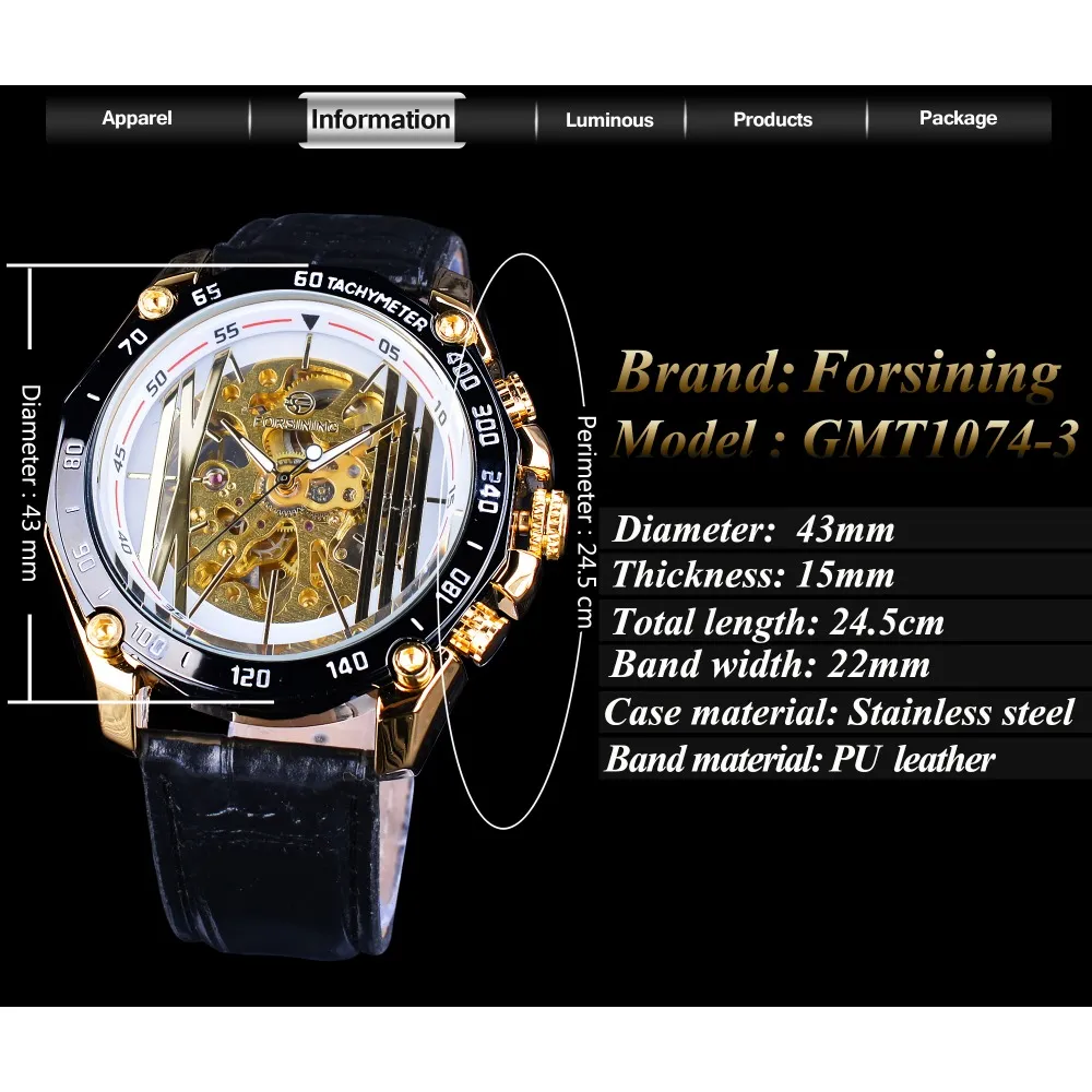 Forsining Neue Goldene Brücke Design Getriebe Bewegung Innen Durchbrochene Arbeit Steampunk Herren Uhren Top-marke Luxus Mechanische Armbanduhr Watch2563
