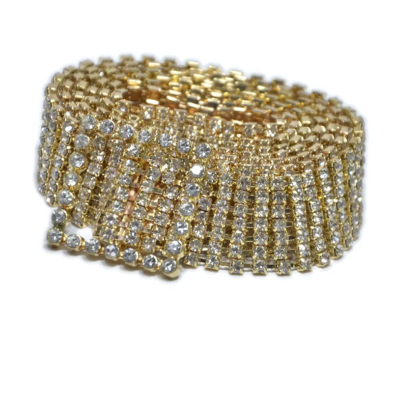 Mode Luxus Zehn Reihe Helle Volle Strass Intarsien frauen Gürtel Weibliche Braut Breite Bling Kristall Diamant Taille Kette Gürtel 2019 Y19070503