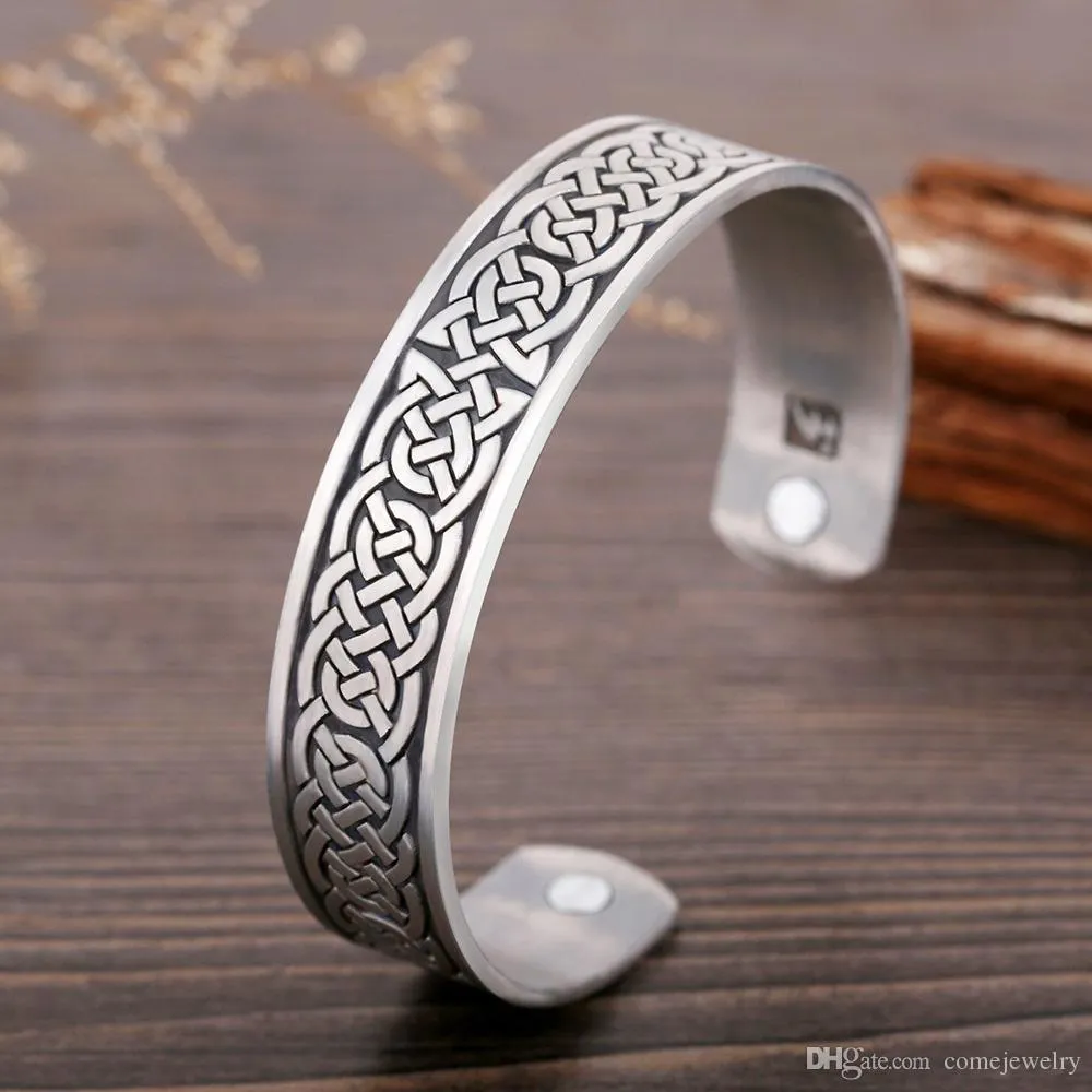 GX014 Şanslı Knot Tasarım Dini Desen Bangles Açık uçlu manşet viking tarzı muska bilezik manyetik sağlık mücevherleri223c