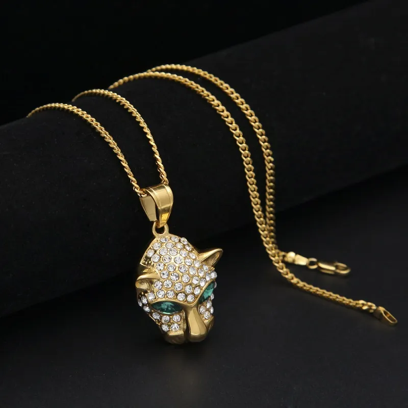 Fashion- Hip Hop Gold Necklace Fashion Jewelry Iced Out Leopard Head Pendant Necklaces For Men Cuban Link Chain Necklace321M