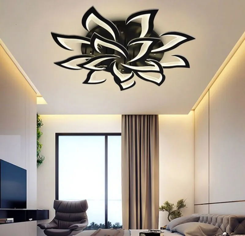 Nieuw Ijzer Acryl LED Bloemblaadje Plafondlamp Woonkamer Studeerkamer Keuken Huishoudelijke Plafondlampen Moderne LED-verlichting Zwart MYY309t