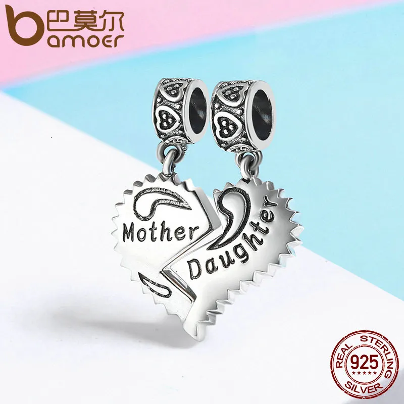 BAMOER 100% argento sterling 925 Madre e figlia Amore sempre Ciondoli con ciondolo adatti Bracciali Collana Creazione di gioielli SCC427 CJ191330A