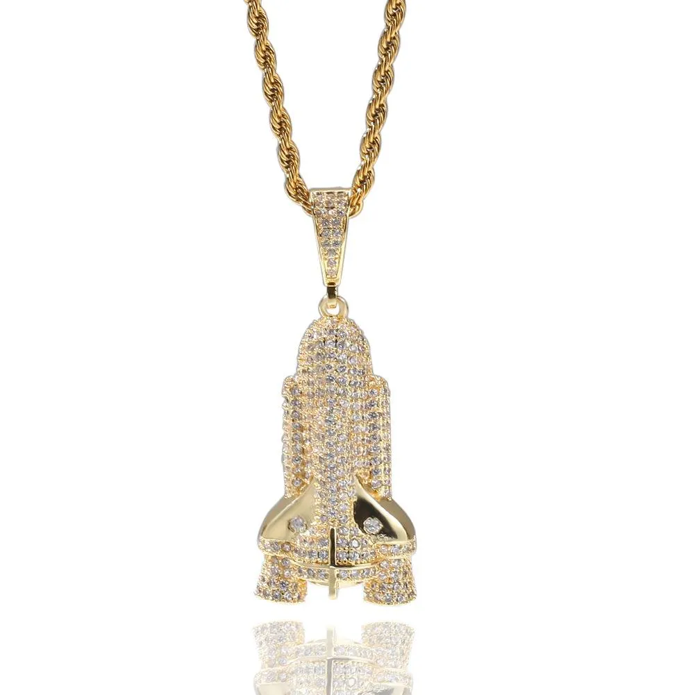 Nouveau mode personnalisé gars plaqué or hommes Bling Rocket Ship pendentif collier chaînes Hip Hop glacé Rock rappeur bijoux cadeau245e