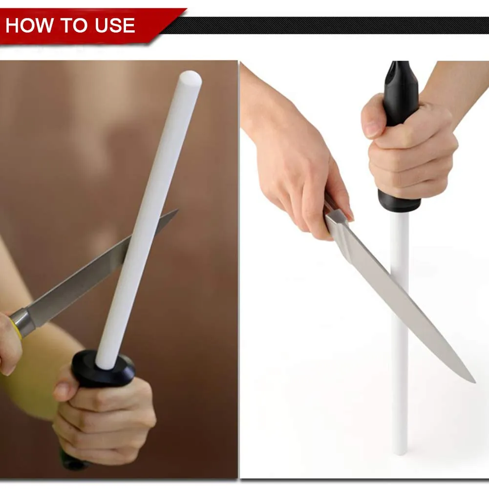 Haste de apontador de faca de cerâmica, 8-10 polegadas, com bons apertos, cabo abs, ferramenta profissional de afiação de zircônia para faca de cozinha sci263a
