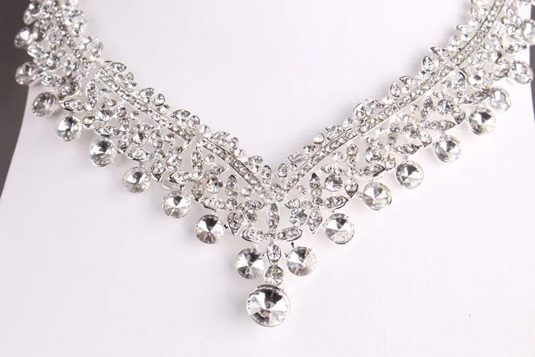 Affascinanti gioielli in argento 3 pezzi abiti collana orecchini diademi corone set di gioielli da sposa accessori da sposa gioielli da sposa T3033588