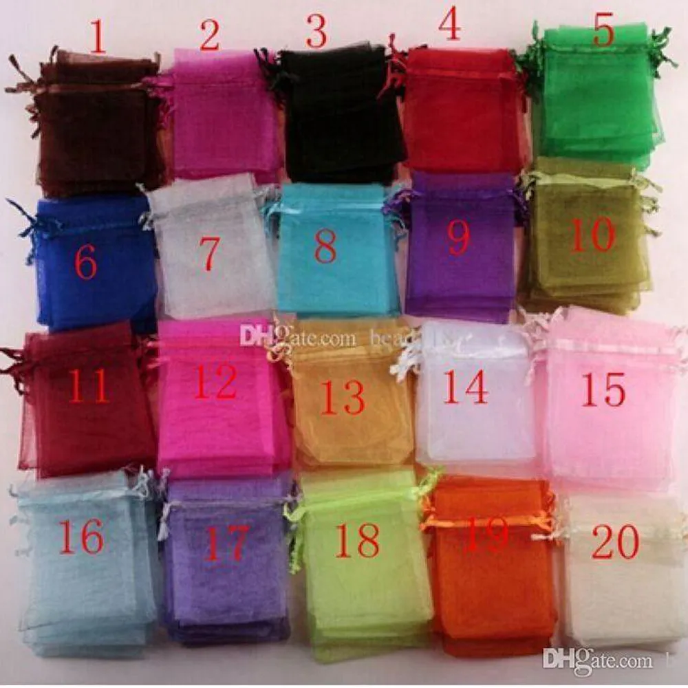 beyaz kraliyet mavisi pembe vb. 20 renkli organze hediye çantaları 7x9cm Drawstring düğün partisi Noel iyiliği hediye çantaları217q