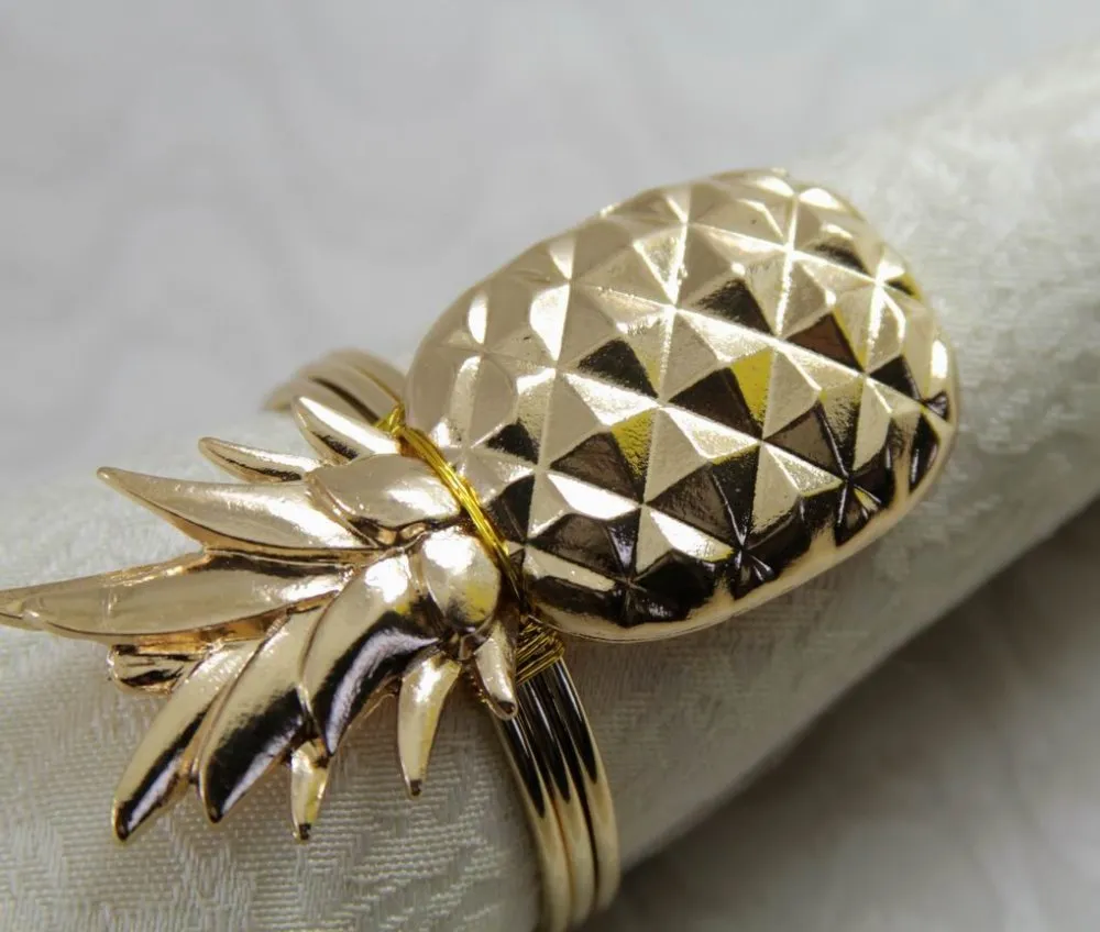 Gold-Silber-Metall-Serviettenring, Ananas-Serviettenhalter für Hochzeits-Serviettendekoration 298U