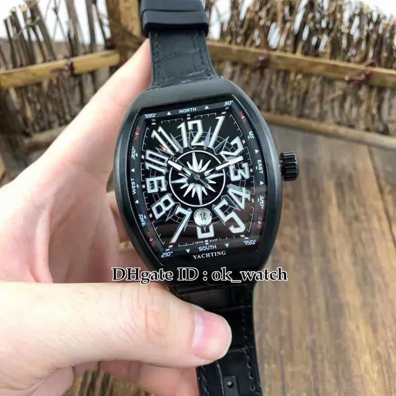 Herrkollektion V 45 SC DT Yachting Automatic Men's Watch PVD All Black Case Leather Rubber Strap Luxury Date Gents SPO185R