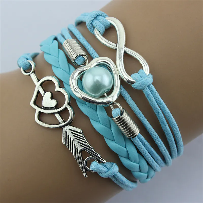 Ny Infinity Charm -armband Heart Cupid Arrow Diy Leather Multilayer Artificial Pearl Armband Bangles Fashion Women Girl Wrap Bead Jewelry