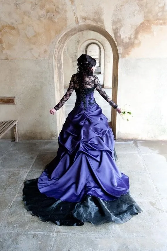 Vintage Victorian Gothic Plus Size Wedding Dress With Long Sleeves Purple And Black Ruffles Satin Marie Antoinette Corset And Strapless Lace Bridal Gown From Misshowdress 157.35 DHgate.Com