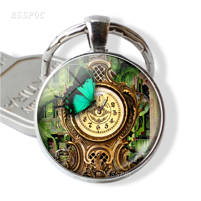 Butterfly and Clock Blakin Romantyczna biżuteria Motyl Picture Glass Donme Wiselant Metal Bluczowe Akcesoria dla kobiet6757582