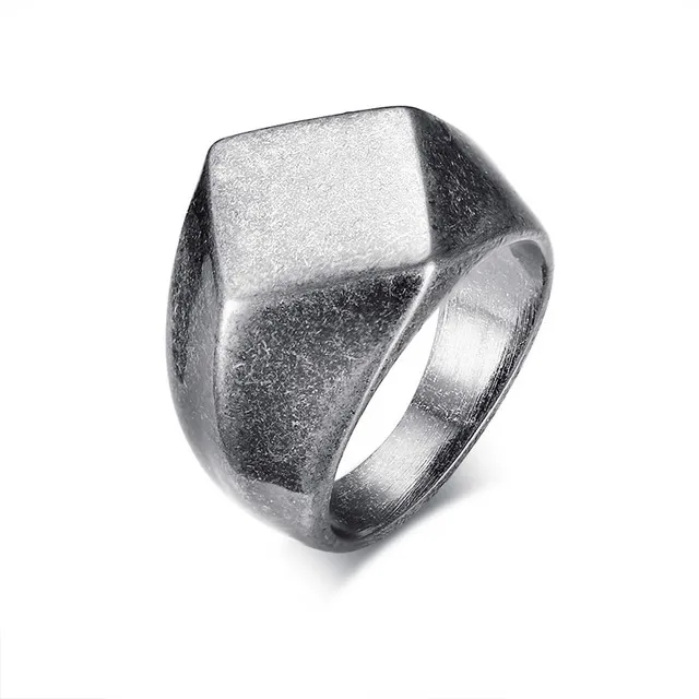 Lateefah Men's Quadrangle Flat-Top Signet Ring for Men Jewelry Stainless Steel Vintage Oxidation Gray Male Jewellery Jewels1957