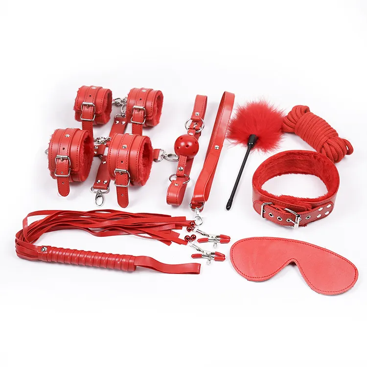 PU Leather Bdsm Bondage Set Restraints Sex for Couples Woman Slave Sexy Erotic Hand Whip Plug Mask Nipples Clamps C18112201