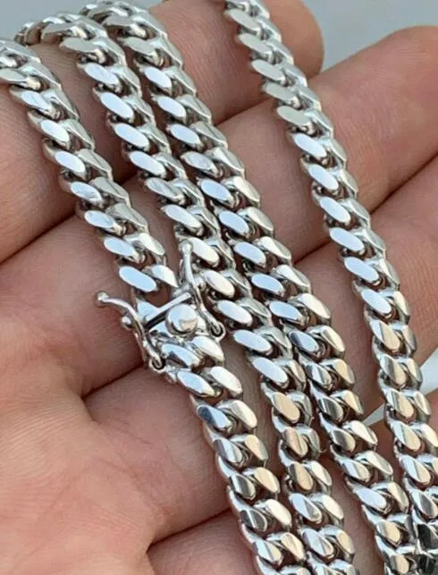 Miami Cuban Link Stainless Steel Chain Real Solid 925 Silver ITALY Heavy 6mm 24 Box Lock256l