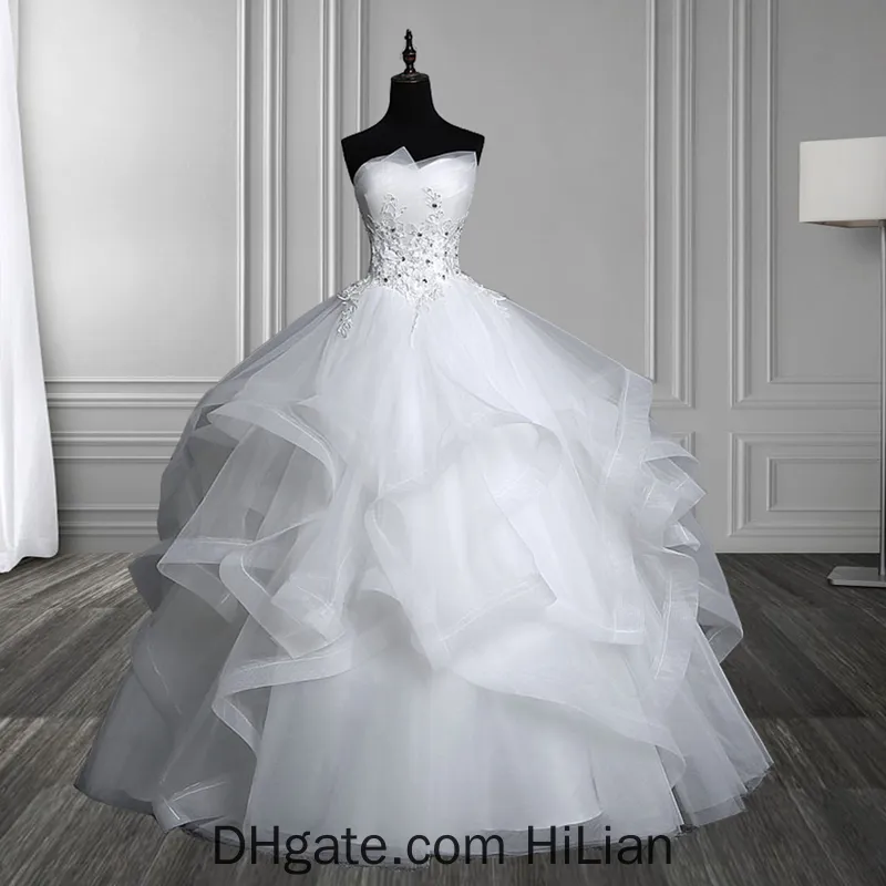 Heißer verkauf neue ankunft vestido de noiva brautkleid gerafft perlen weiß elfenbeinhochzeitskleid 2020 robe de mariage casamento