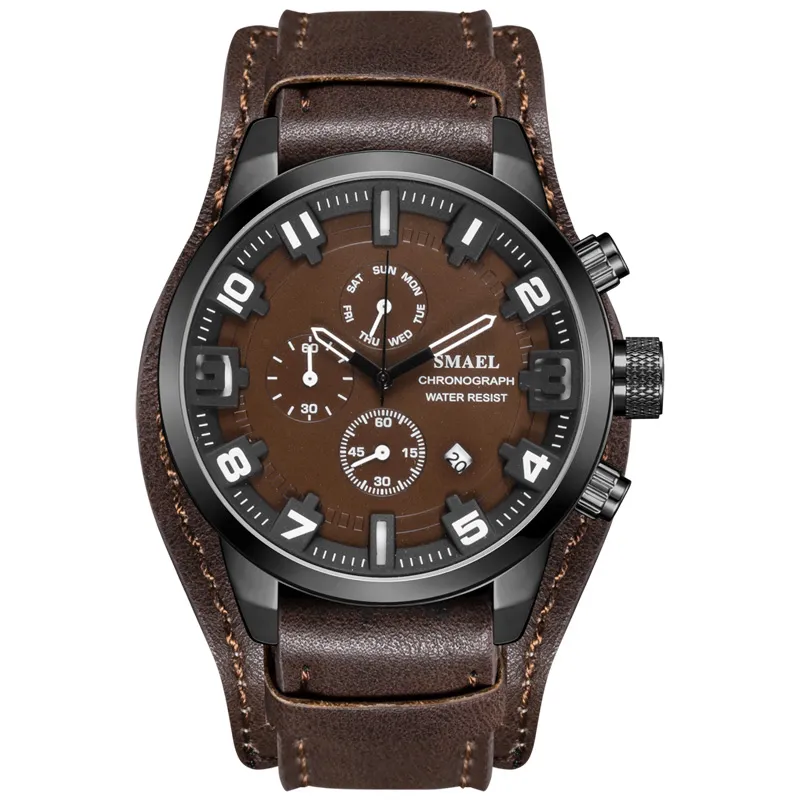 Montres de Sport décontractées pour hommes, montre-bracelet de luxe en cuir militaire étanche, horloge SL-9076, mode, relogio masculino221d