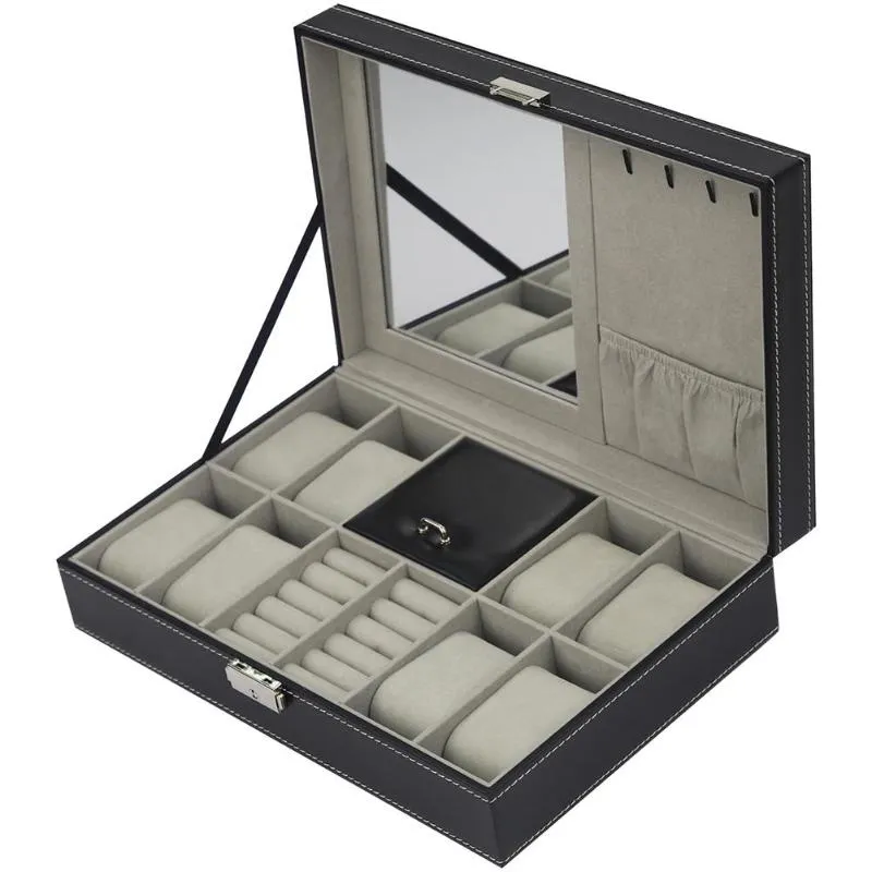 Boîte de bijoux de montre en cuir PU Boîte de rangement des organismes de haut en fin pour les boîtes à conteneurs de cercueil d'ornement de bijoux