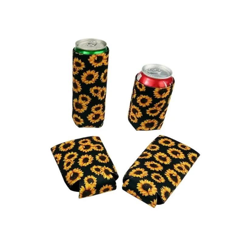 Slim Can Sleeve Neoprene Insulator Cooler Baseball Can Holder Water Bottle Covers Bottle Case Pouch Leopard Flower 10 Style YW34884462739