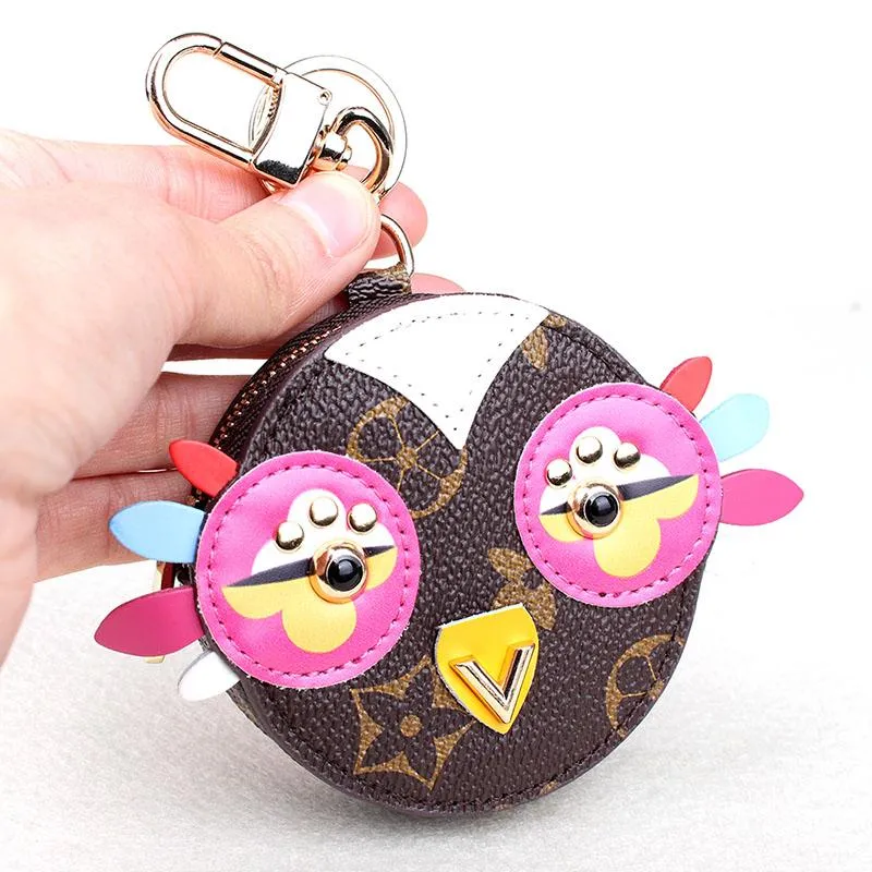 Cute Owl Chicken Crystal Cartoon Anime Coin Purse Keychain Pendant Pu Leather Wallet Key Chain For Women Bag Charm249x