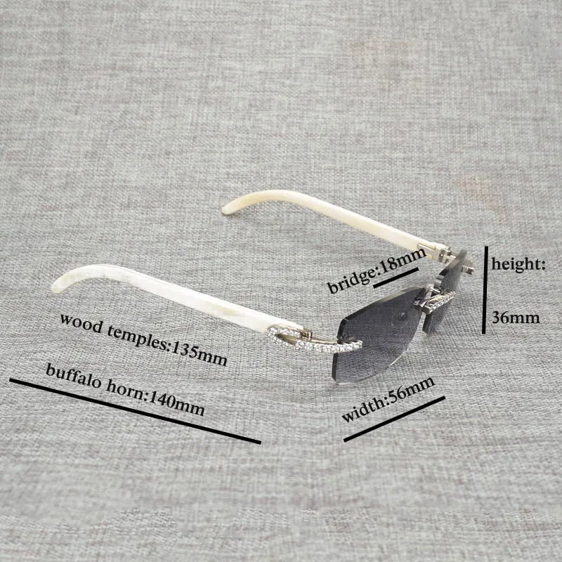 Strass schwarzweiß weißes Büffelhorn randlose Sonnenbrille Männer Naturholz Sonnenbrille Retro -Farbtöne Oculos Eyewear für Club Sommer5890809