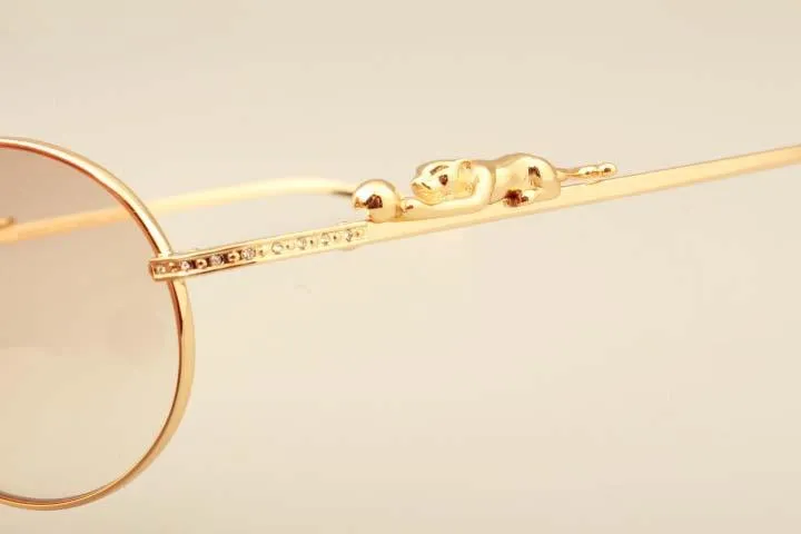 2019 nouvelles lunettes de soleil léopard doré 6384083 lunettes de soleil diamant de haute qualité rétro rond plein cadre taille 55 -22-135mm234M