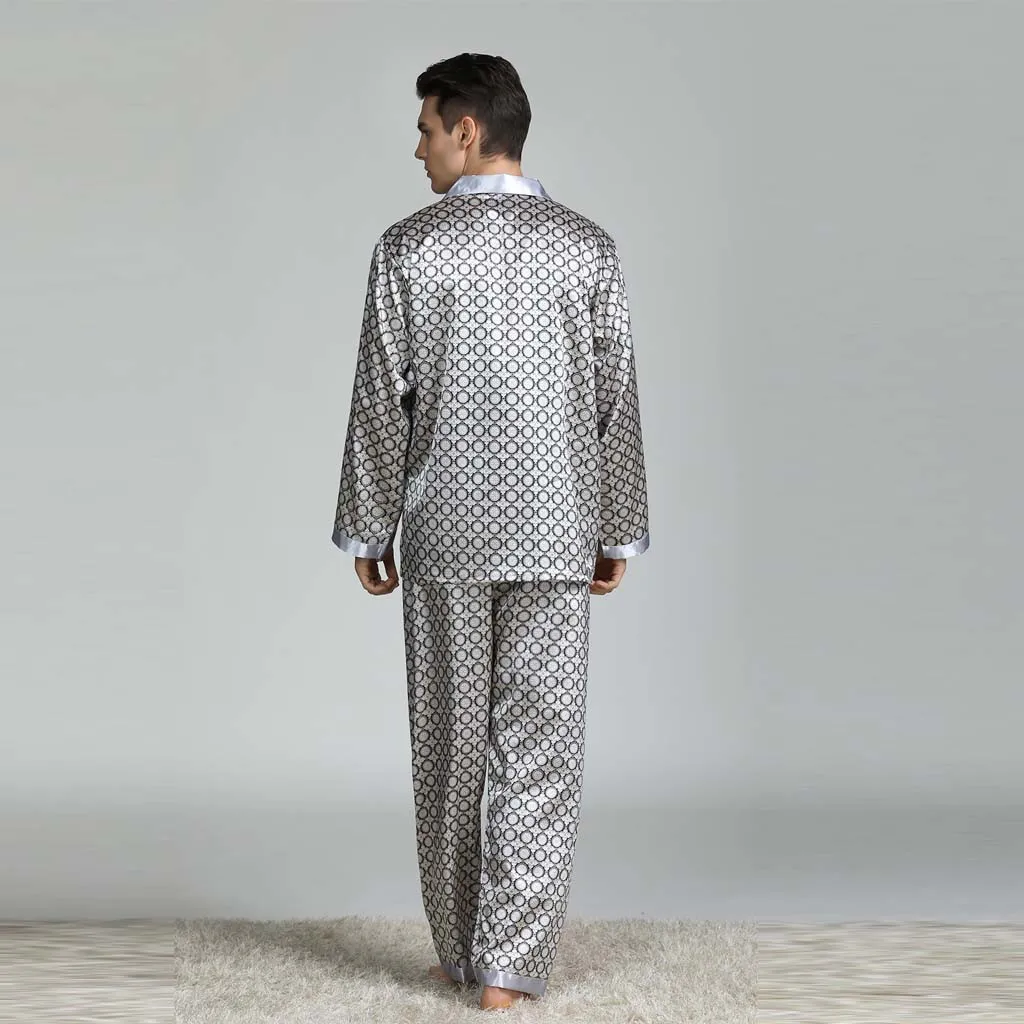 2019 Silk Men Pyjama sätter sömn Solid Satin Sleepwear Men Summer Suit Full Sleeve Silk Pyjama Men Pyjamas Male#G2 V191216278Q