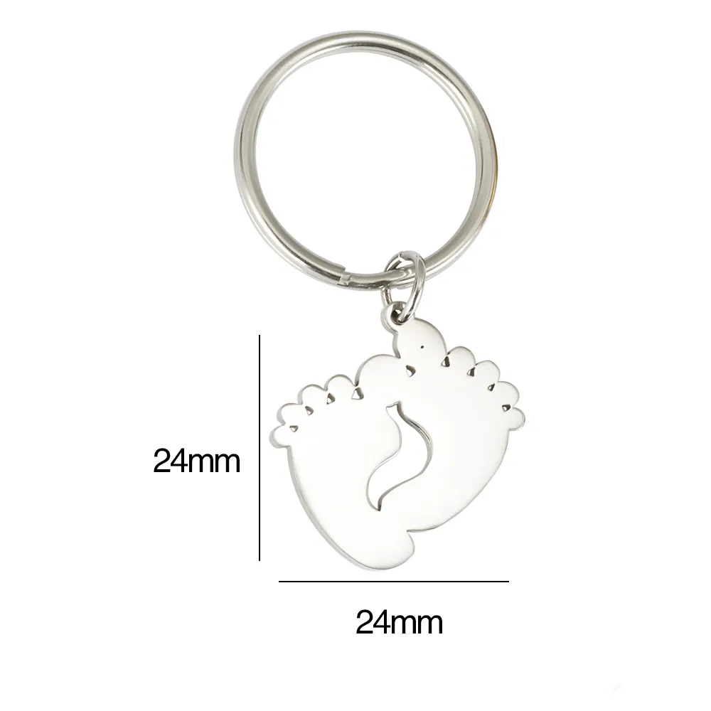 Steel Gold Stainless Steel Baby Foot Key Chain Blank For Engrave Metal Baby Feet Keychain Mirror Polished Whole 268C