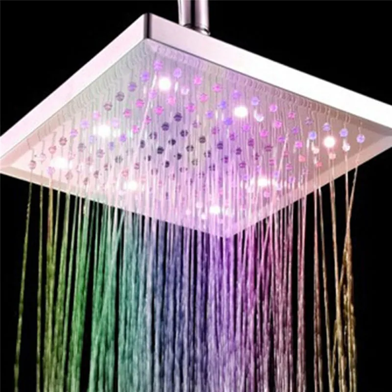Duschkopf Quadratischen Kopf Licht Regen Wasser 26 Hause Badezimmer LED Auto Ändern Dusche 7 Farben Für Badezimmer dropship Apr12254m