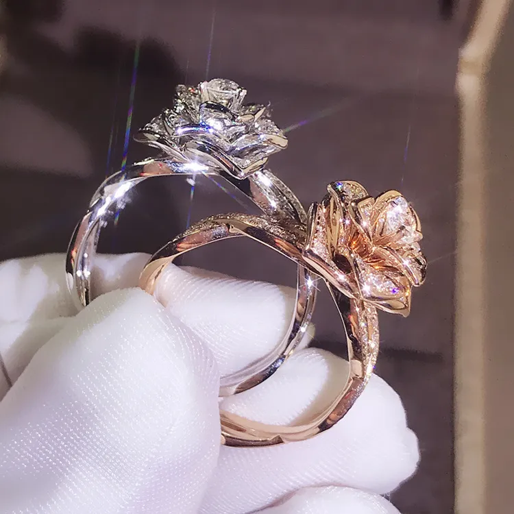 Ouro 14k Peridoto Anel de diamante Rosa Forma de flor Pedra preciosa de noivado Bizuteria Anillos De Jewelry Diamante Mystic Rings 2019 J190714