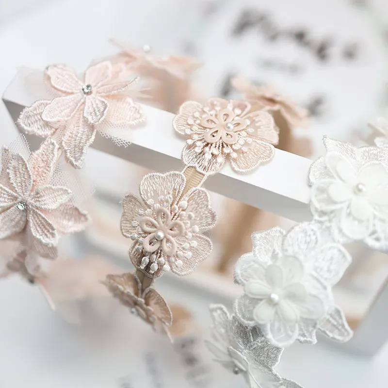 Korean children's hair accessories 2020 New Sweet lace flower Kids Hair Sticks Flower embroider Pearl Girls Headband S094