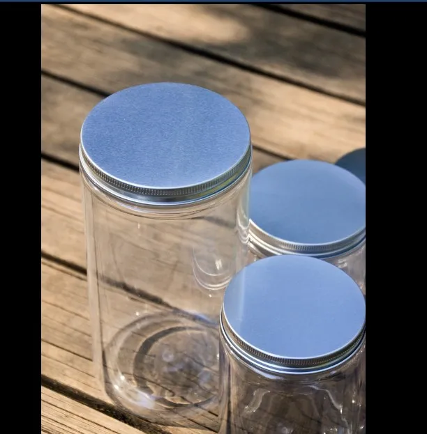 Petits pots transparents en plastique PET avec couvercle en aluminium, pot d'échantillon cosmétique vide avec couvercle, en stock 256U, 250ml, 350ml