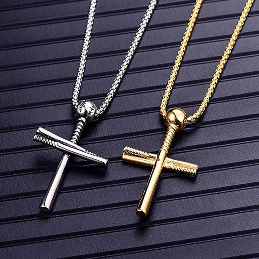 European and American outdoor baseball cross pendant necklace Fashion personality Man's accessories 244e