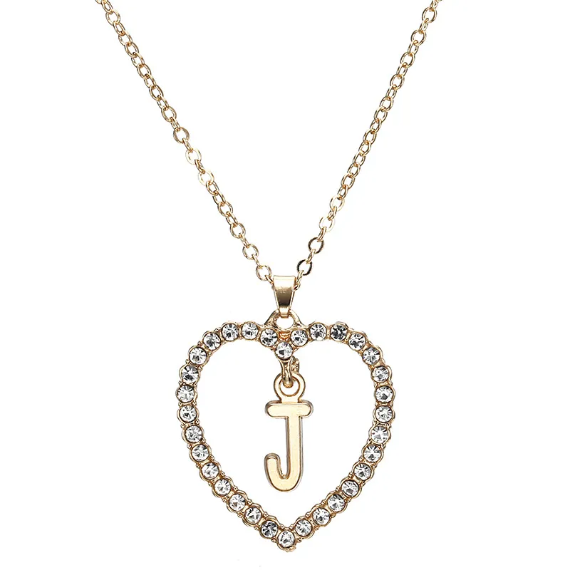 Новая мода кристалл начальная персонализированная буква сердце кулон имя ожерелье для женщин очаровательная цепочка золотого цвета колье ювелирные изделия Gift259e