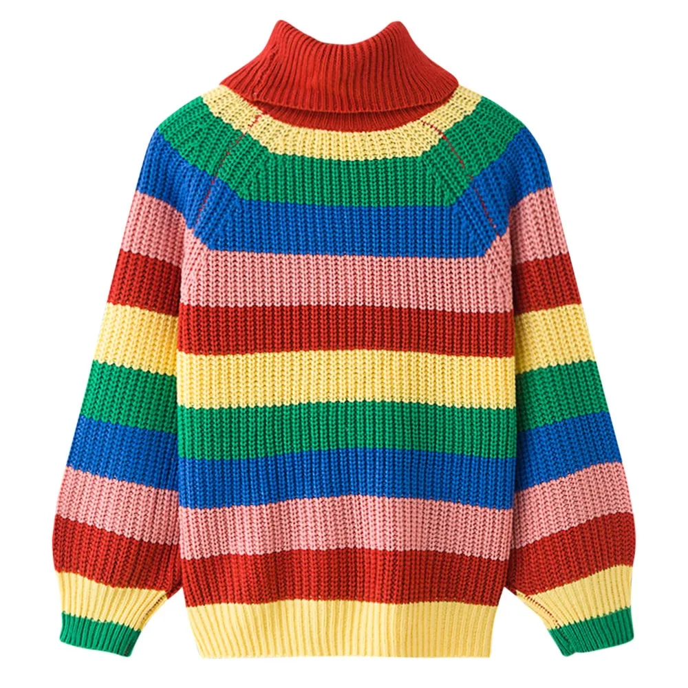 Arc-en-ciel coloré rayure imprimé femmes chandails décontracté automne mode col roulé tricots pulls amples Pull Femme S19802