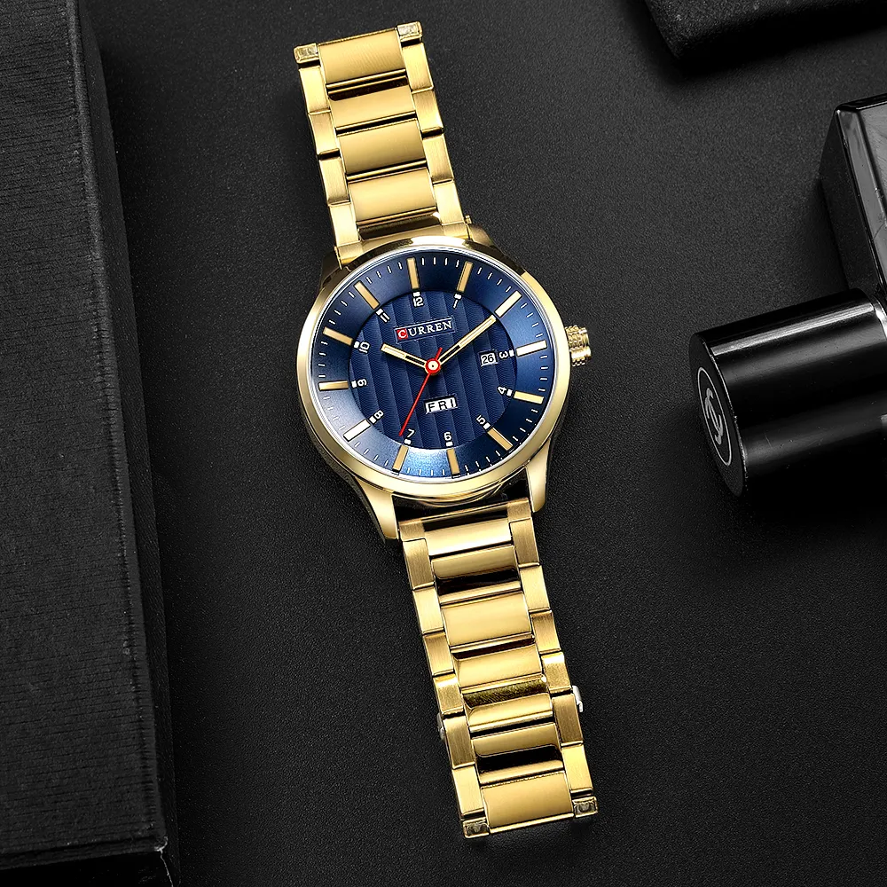 Curren moda quartzo relógios masculinos pulseira de aço inoxidável relógios de pulso casual calendário homem relógio masculino negócios relogio masculino292w