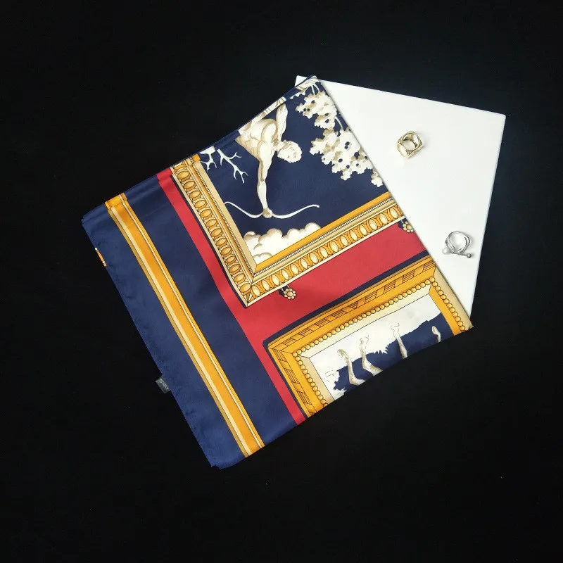 Nouveau Foulard en soie sergé femmes mode grand Hijab rétro chevalier royal impression foulards carrés châles enveloppes femme Foulard Bandana 130c264E