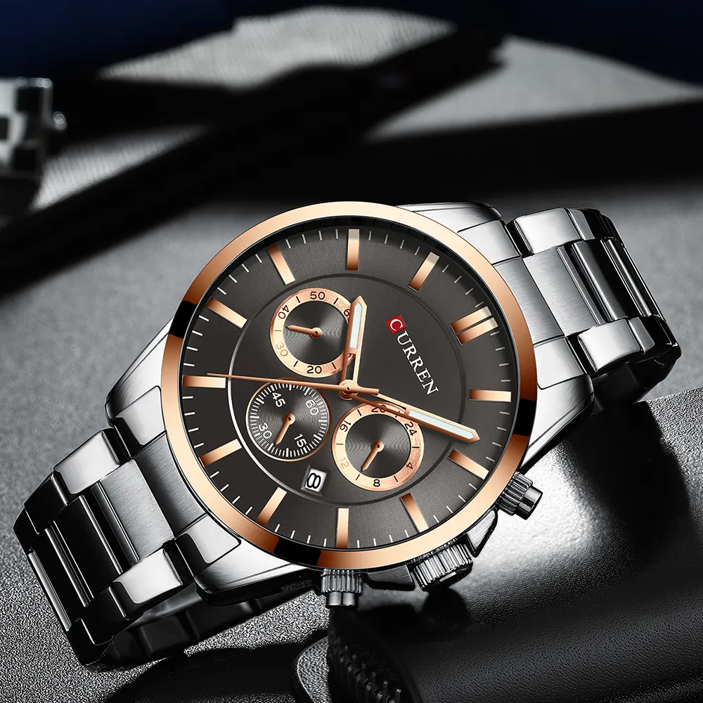RELOJ HOMBRES العلامة التجارية الفاخرة Curren Quartz Chronograph Watches Men Corte Clock Stainless Steel Band Wast Watch Date2905
