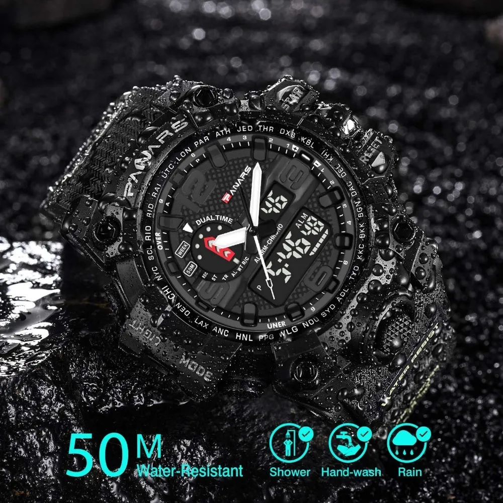 PANARS MĘŻCZYZNA Cyfrowy zegarek Wodoodporny szok LED Męski elektroniczna armia elektroniczna na rękę na zewnątrz wielofunkcyjny zegar LY19121338T