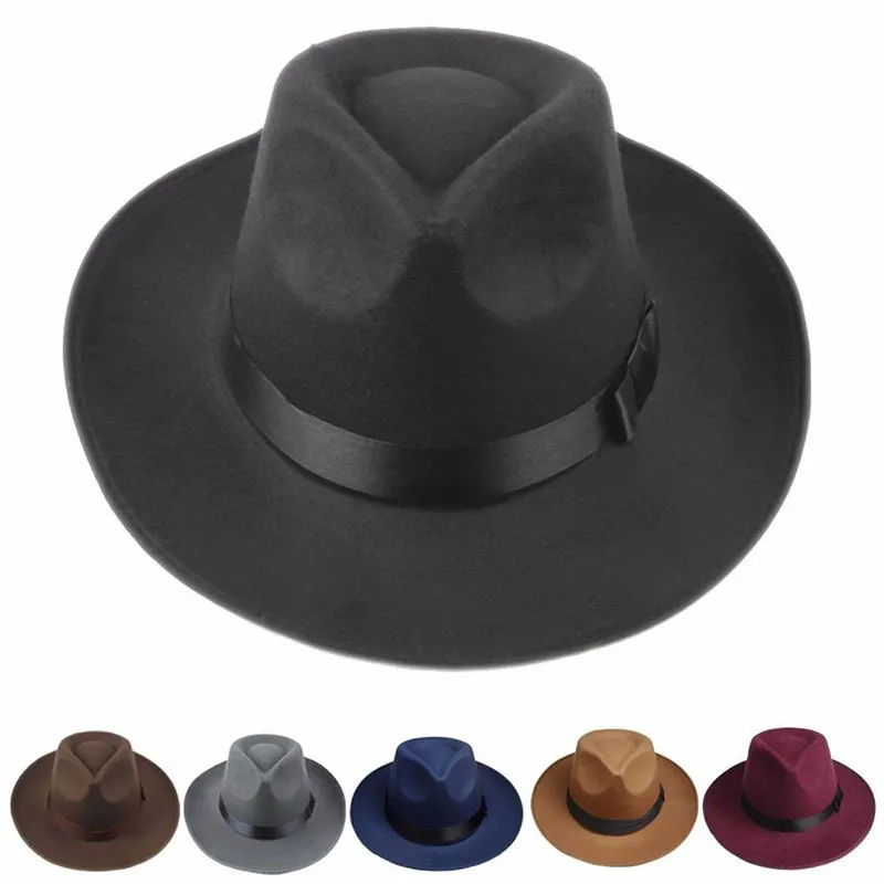 冬のヴィンテージの暖かい日陰パナマFSHionギャングキャップハードワイドブリムFedora Trilby Felt Hat英国スタイルの女性男性D19011102