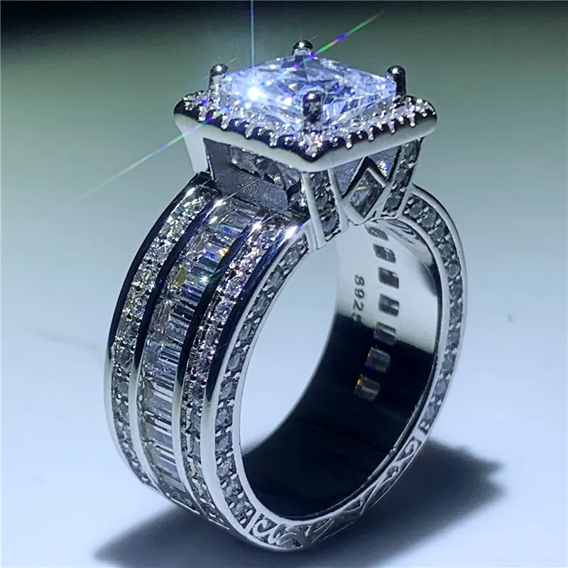 Vintage Hof Ring 925 sterling Zilver Princess cut 5A cz steen Engagement Wedding band Ringen Voor Vrouwen Sieraden Gift2495
