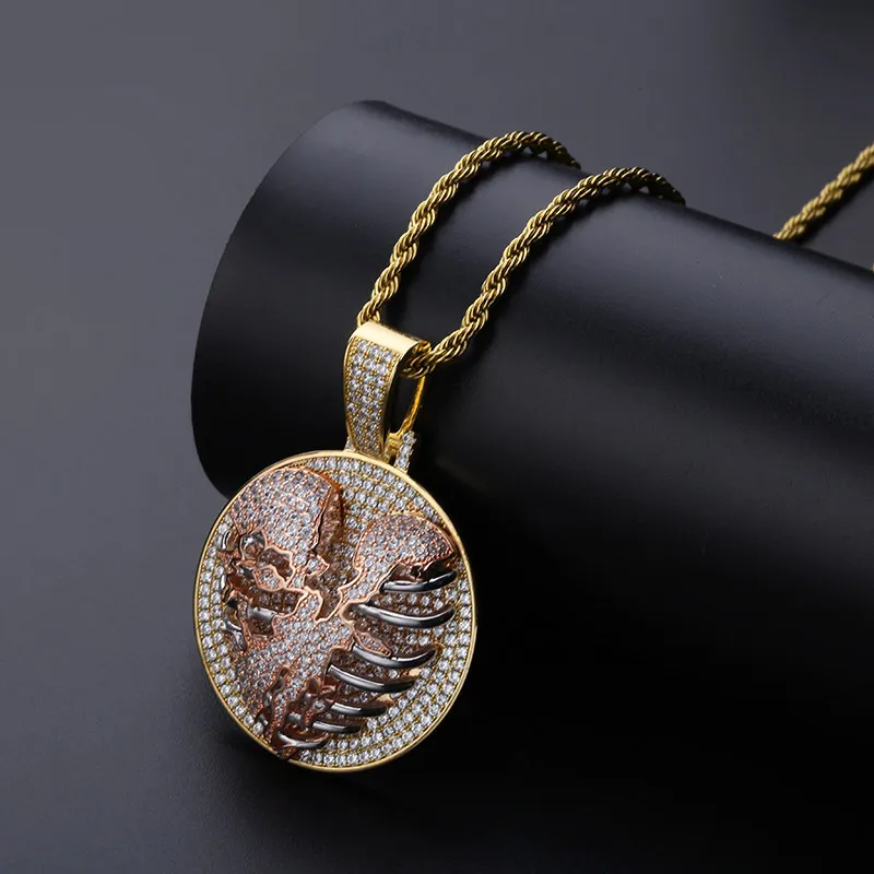 Mens 18K Gold Iced Out CZ Cublic Zirconia Personalized Tore Heart Crack Lung Round Pendant Necklace Chain Hip Hop Jewelry Wh2557