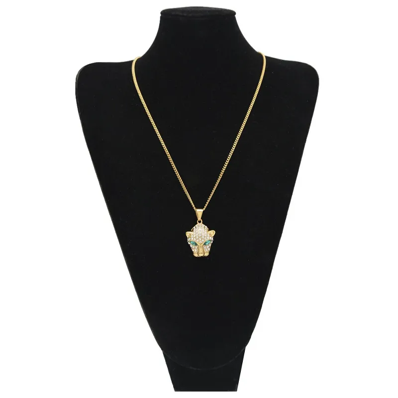 Mode-Hip Hop Gold Halskette Modeschmuck Iced Out Leopard Kopf Anhänger Halsketten Für Männer Kubanische Link Kette Necklace264p